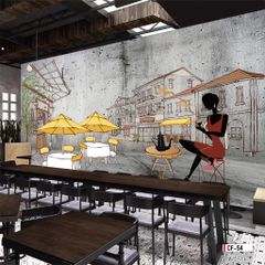 TRANH VẢI DÁN TƯỜNG 3D NHÀ HÀNG, CAFE - MÃ CF-54