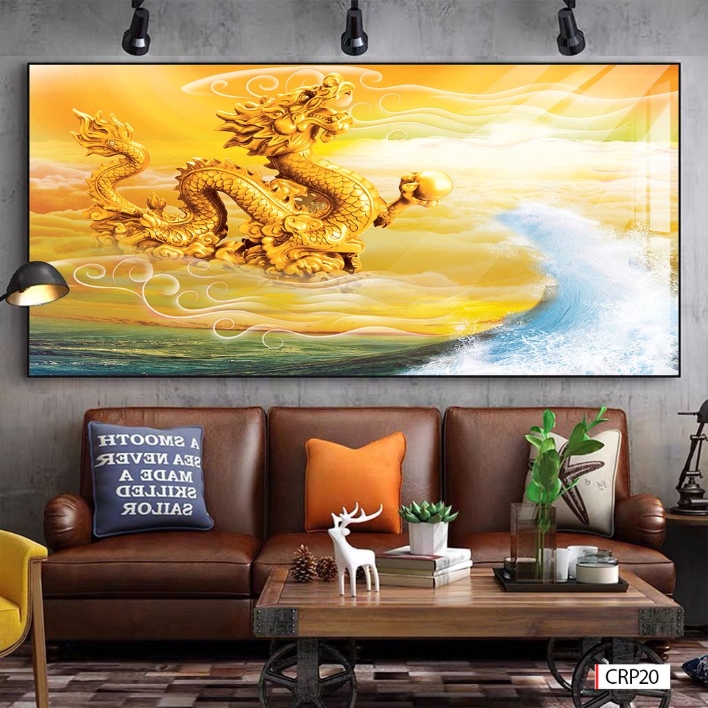 BST69 - TRANH TREO TƯỜNG - TRANG TRÍ PHÒNG KHÁCH, SAU SOFA - CHỦ ĐỀ TRANH RỒNG BAY PHƯỢNG MÚA - KHỔ LỚN