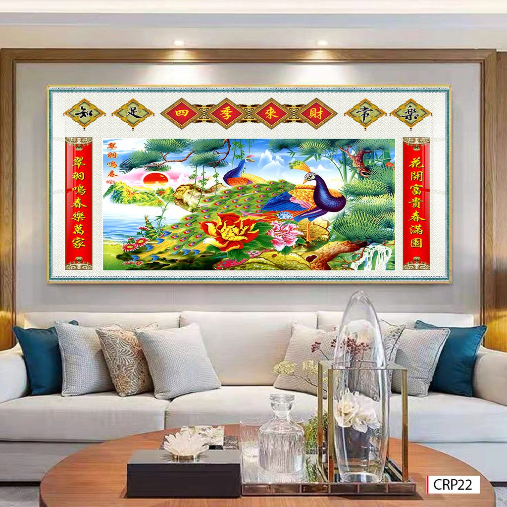 BST69 - TRANH TREO TƯỜNG - TRANG TRÍ PHÒNG KHÁCH, SAU SOFA - CHỦ ĐỀ TRANH RỒNG BAY PHƯỢNG MÚA - KHỔ LỚN