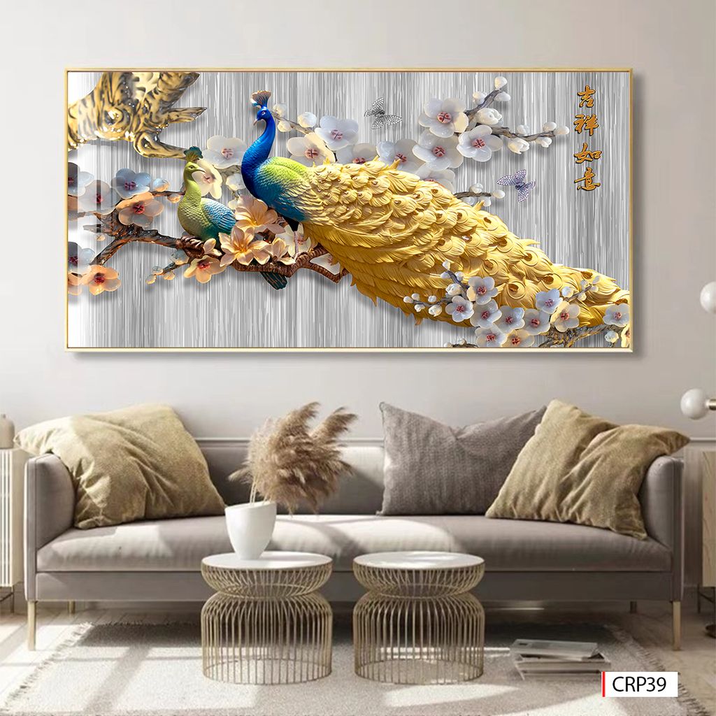 BST69 - TRANH TREO TƯỜNG - TRANG TRÍ PHÒNG KHÁCH, SAU SOFA - CHỦ ĐỀ TRANH RỒNG BAY PHƯỢNG MÚA - KHỔ LỚN