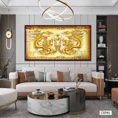 BST69 - TRANH TREO TƯỜNG - TRANG TRÍ PHÒNG KHÁCH, SAU SOFA - CHỦ ĐỀ TRANH RỒNG BAY PHƯỢNG MÚA - KHỔ LỚN