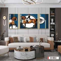 BST45 - TRANH TREO TƯỜNG KHUNG HỢP KIM TITAN - TRANG TRÍ PHÒNG KHÁCH, VÁCH TIVI - CHỦ ĐỀ NGỰA HIỆN ĐẠI - GHÉP BỘ 3 BỨC
