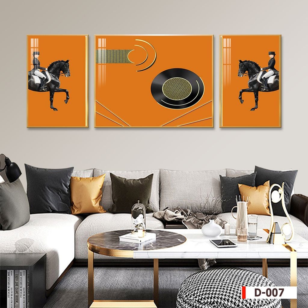 BST45 - TRANH TREO TƯỜNG KHUNG HỢP KIM TITAN - TRANG TRÍ PHÒNG KHÁCH, VÁCH TIVI - CHỦ ĐỀ NGỰA HIỆN ĐẠI - GHÉP BỘ 3 BỨC
