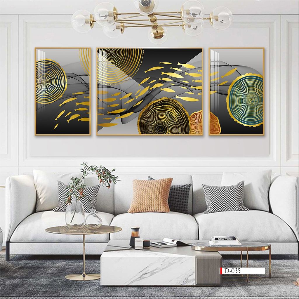 TRANH TREO TƯỜNG PHÒNG KHÁCH - TRANH ĐỒNG QUÊ GHÉP BỘ 3 BỨC | MÃ D-035