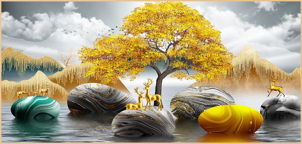 TRANH TREO TƯỜNG - TRANH TREO PHÒNG KHÁCH, PHÒNG ĂN - TRANH HƯƠU TÀI LỘC - KHỔ LỚN | Mã D-088