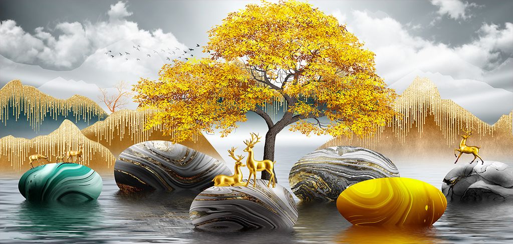 TRANH TREO TƯỜNG - TRANH TREO PHÒNG KHÁCH, PHÒNG ĂN - TRANH HƯƠU TÀI LỘC - KHỔ LỚN | Mã D-088