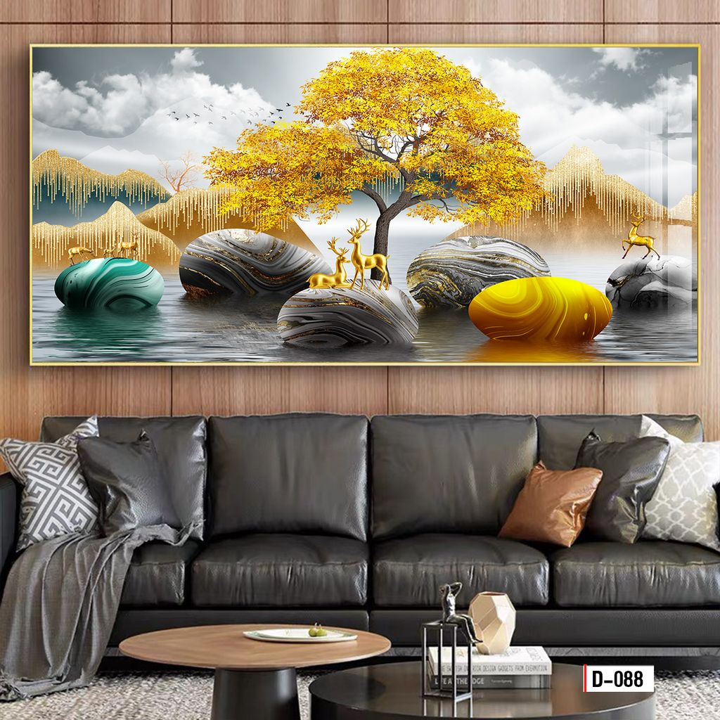 TRANH TREO TƯỜNG - TRANH TREO PHÒNG KHÁCH, PHÒNG ĂN - TRANH HƯƠU TÀI LỘC - KHỔ LỚN | Mã D-088