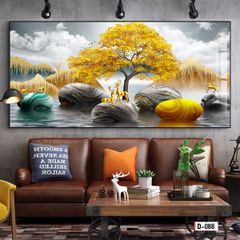 TRANH TREO TƯỜNG - TRANH TREO PHÒNG KHÁCH, PHÒNG ĂN - TRANH HƯƠU TÀI LỘC - KHỔ LỚN | Mã D-088