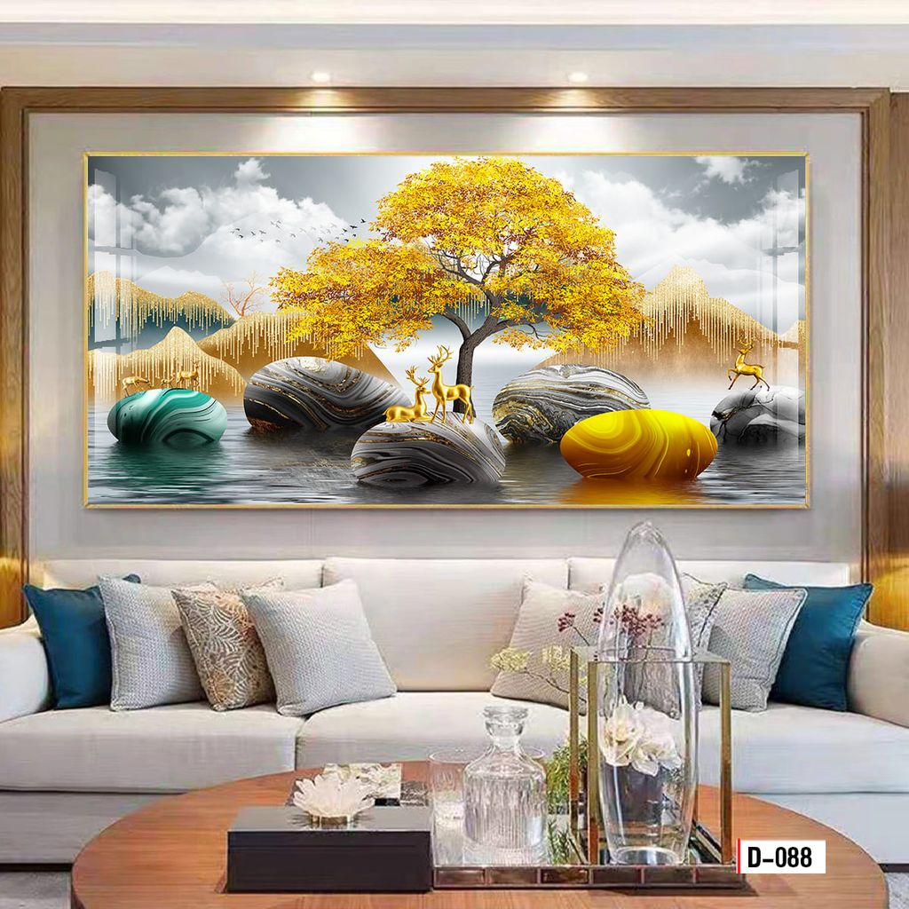 TRANH TREO TƯỜNG - TRANH TREO PHÒNG KHÁCH, PHÒNG ĂN - TRANH HƯƠU TÀI LỘC - KHỔ LỚN | Mã D-088