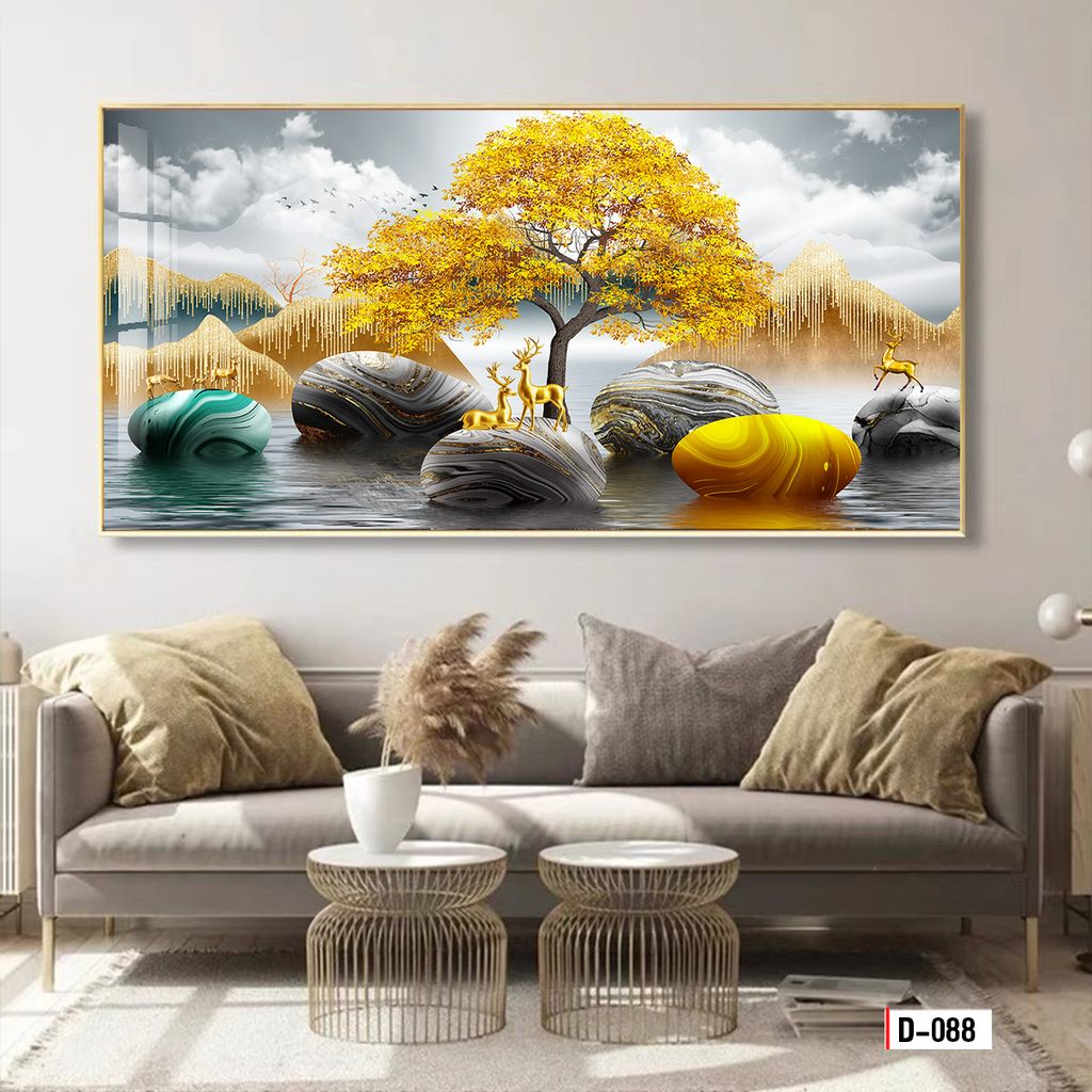 TRANH TREO TƯỜNG - TRANH TREO PHÒNG KHÁCH, PHÒNG ĂN - TRANH HƯƠU TÀI LỘC - KHỔ LỚN | Mã D-088