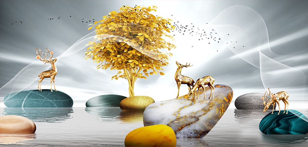 TRANH TREO TƯỜNG - TRANH TREO PHÒNG KHÁCH, PHÒNG ĂN - TRANH HƯƠU TÀI LỘC - KHỔ LỚN | Mã D-094