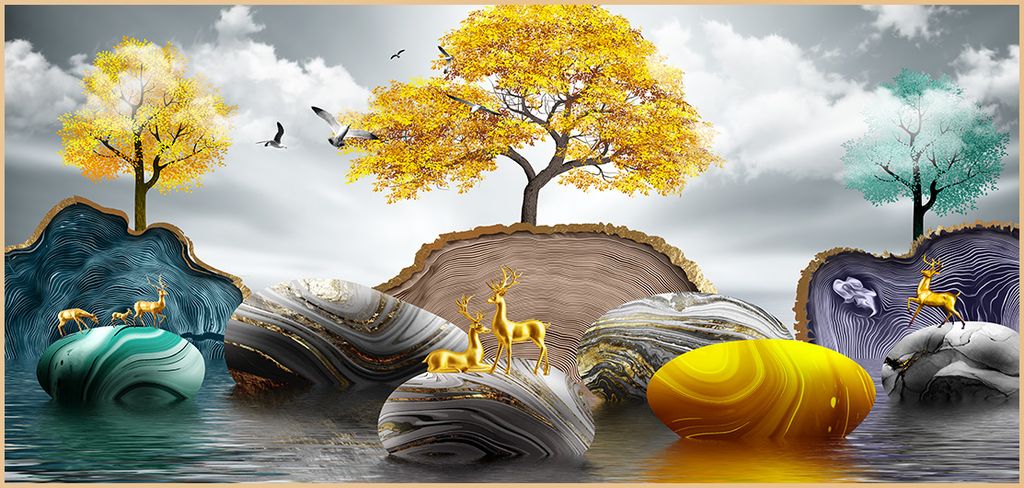 TRANH TREO TƯỜNG - TRANH TREO PHÒNG KHÁCH, PHÒNG ĂN - TRANH HƯƠU TÀI LỘC - KHỔ LỚN | Mã D-098