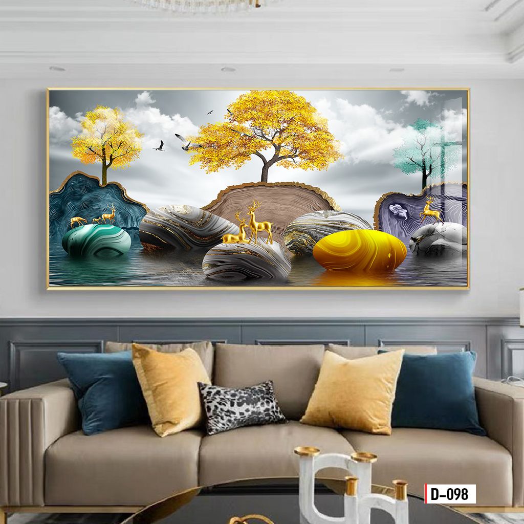 TRANH TREO TƯỜNG - TRANH TREO PHÒNG KHÁCH, PHÒNG ĂN - TRANH HƯƠU TÀI LỘC - KHỔ LỚN | Mã D-098