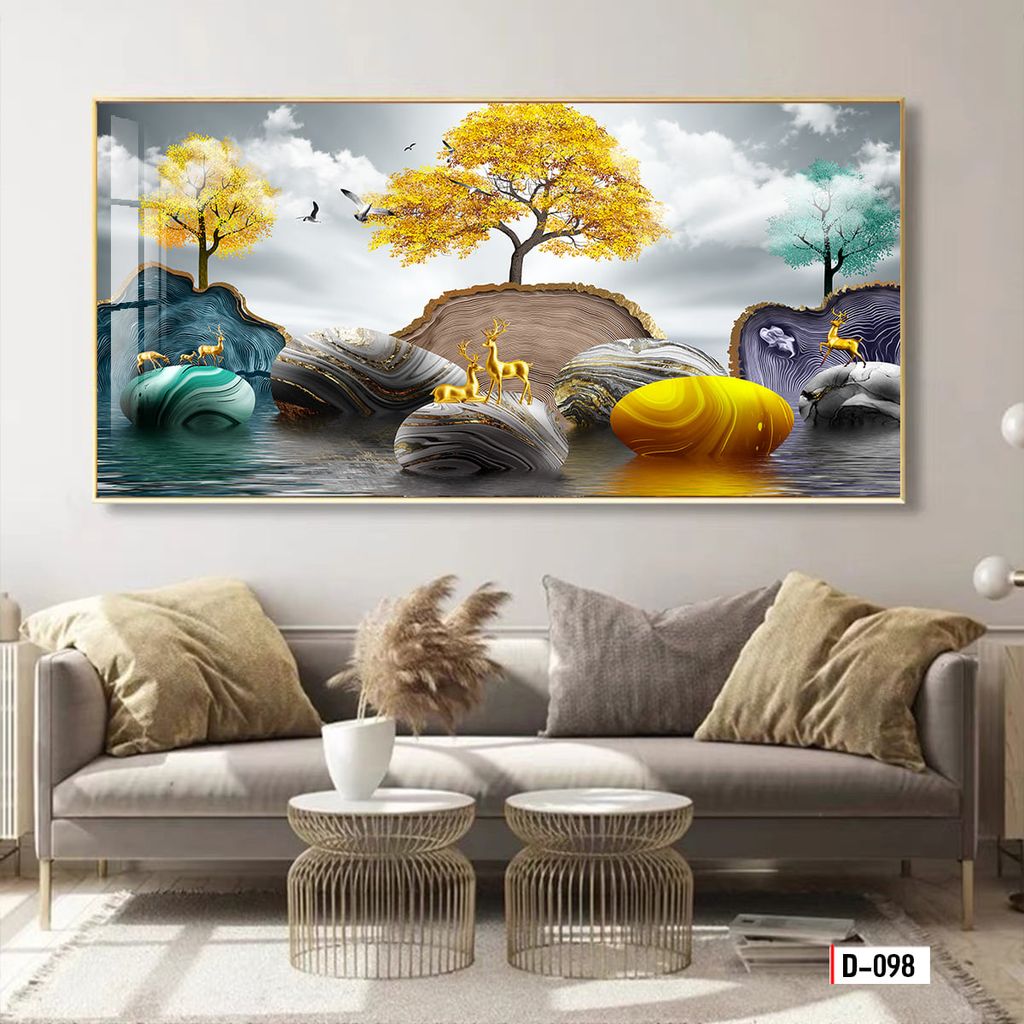 TRANH TREO TƯỜNG - TRANH TREO PHÒNG KHÁCH, PHÒNG ĂN - TRANH HƯƠU TÀI LỘC - KHỔ LỚN | Mã D-098