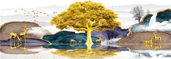 TRANH TREO TƯỜNG PHÒNG KHÁCH - TRANH HƯƠU TÀI LỘC GHÉP BỘ 3 BỨC | MÃ D-106