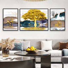 TRANH TREO TƯỜNG PHÒNG KHÁCH - TRANH HƯƠU TÀI LỘC GHÉP BỘ 3 BỨC | MÃ D-106