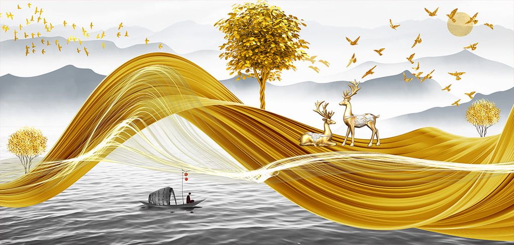 TRANH TREO TƯỜNG - TRANH TREO PHÒNG KHÁCH, PHÒNG ĂN - TRANH HƯƠU TÀI LỘC - KHỔ LỚN | Mã D-133