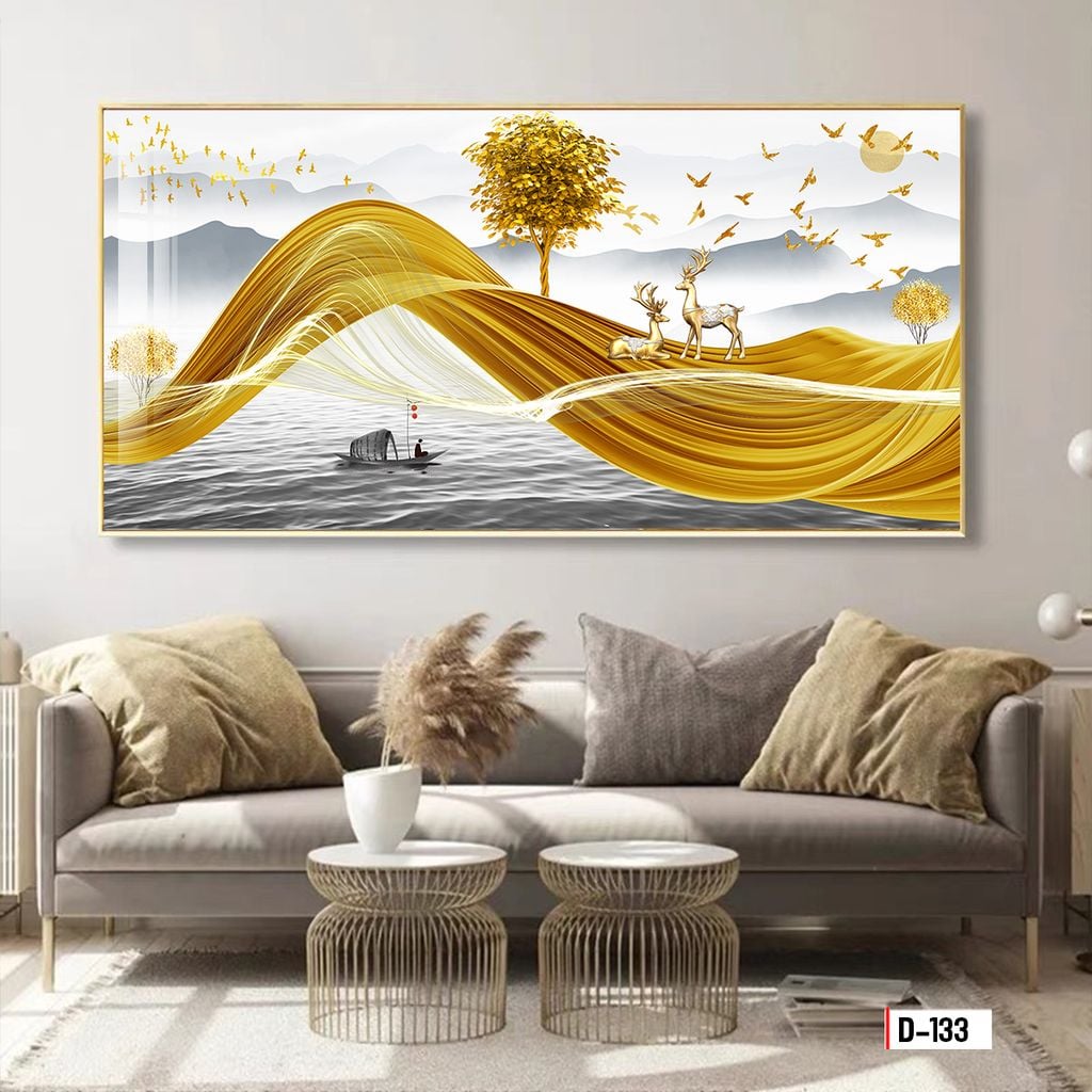 TRANH TREO TƯỜNG - TRANH TREO PHÒNG KHÁCH, PHÒNG ĂN - TRANH HƯƠU TÀI LỘC - KHỔ LỚN | Mã D-133