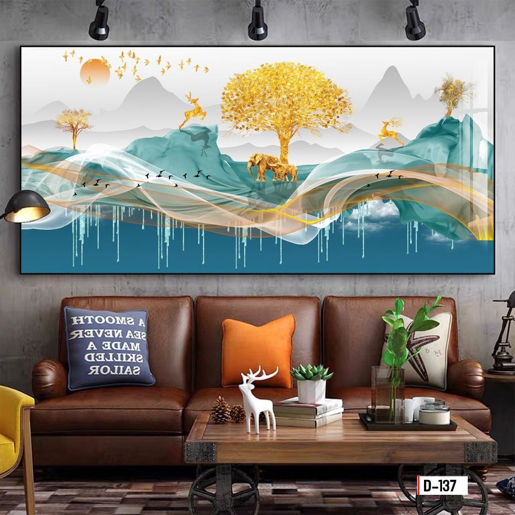 TRANH TREO TƯỜNG - TRANH TREO PHÒNG KHÁCH, PHÒNG ĂN - TRANH HƯƠU TÀI LỘC - KHỔ LỚN | Mã D-137