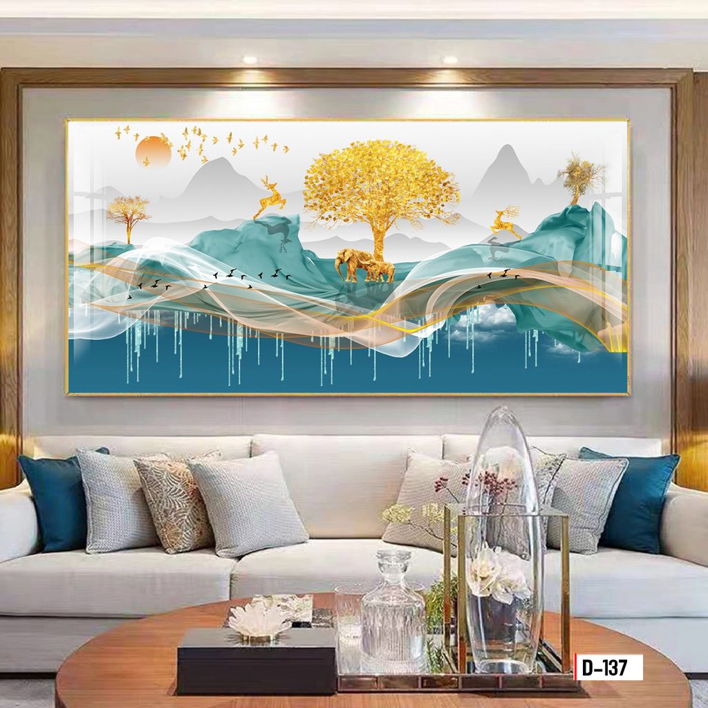 TRANH TREO TƯỜNG - TRANH TREO PHÒNG KHÁCH, PHÒNG ĂN - TRANH HƯƠU TÀI LỘC - KHỔ LỚN | Mã D-137