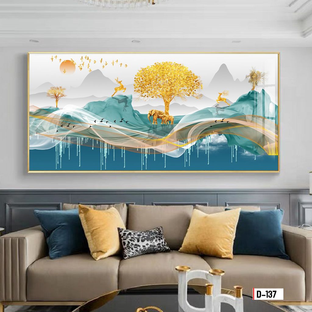 TRANH TREO TƯỜNG - TRANH TREO PHÒNG KHÁCH, PHÒNG ĂN - TRANH HƯƠU TÀI LỘC - KHỔ LỚN | Mã D-137