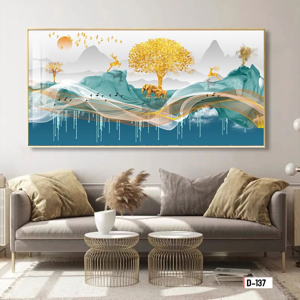 TRANH TREO TƯỜNG - TRANH TREO PHÒNG KHÁCH, PHÒNG ĂN - TRANH HƯƠU TÀI LỘC - KHỔ LỚN | Mã D-137