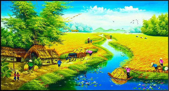 TRANH TREO TƯỜNG PHÒNG KHÁCH - TRANH ĐỒNG QUÊ GHÉP BỘ 3 BỨC | MÃ DQ04