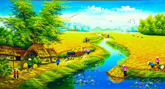 TRANH TREO TƯỜNG PHÒNG KHÁCH - TRANH ĐỒNG QUÊ GHÉP BỘ 3 BỨC | MÃ DQ04