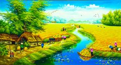 TRANH TREO TƯỜNG PHÒNG KHÁCH - TRANH ĐỒNG QUÊ GHÉP BỘ 3 BỨC | MÃ DQ04