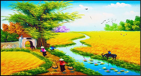 TRANH TREO TƯỜNG PHÒNG KHÁCH - TRANH ĐỒNG QUÊ GHÉP BỘ 3 BỨC | MÃ DQ05