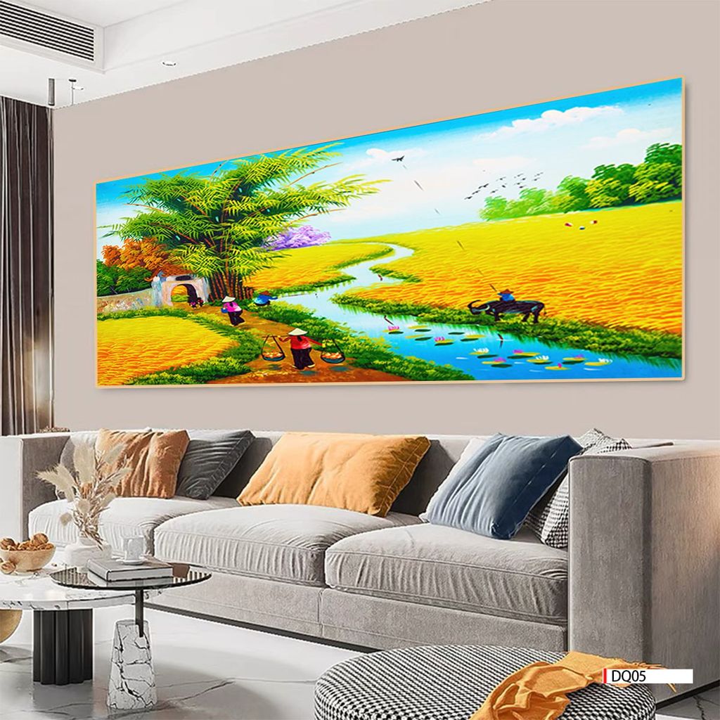 TRANH TREO TƯỜNG PHÒNG KHÁCH - TRANH ĐỒNG QUÊ GHÉP BỘ 3 BỨC | MÃ DQ05