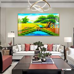 TRANH TREO TƯỜNG PHÒNG KHÁCH - TRANH ĐỒNG QUÊ GHÉP BỘ 3 BỨC | MÃ DQ06