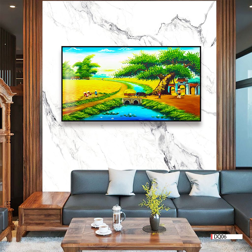 TRANH TREO TƯỜNG PHÒNG KHÁCH - TRANH ĐỒNG QUÊ GHÉP BỘ 3 BỨC | MÃ DQ06