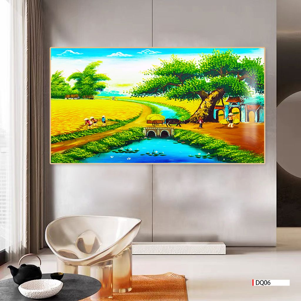 TRANH TREO TƯỜNG PHÒNG KHÁCH - TRANH ĐỒNG QUÊ GHÉP BỘ 3 BỨC | MÃ DQ06