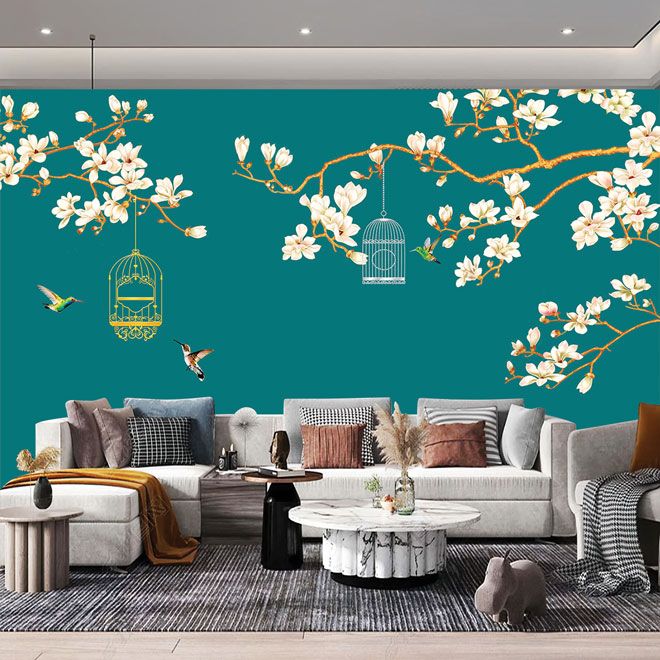 TRANH VẢI DÁN TƯỜNG 3D PHÒNG KHÁCH - TRANH VẢI INDOCHINE | MÃ DT198