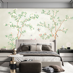BST141 - TRANH DÁN TƯỜNG 3D - PHÒNG NGỦ - TRANH VẢI HOA 3D - HOA ĐÀO - INDOCHINE