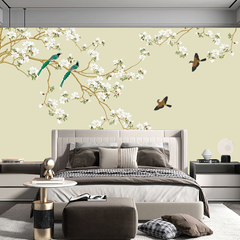 BST141 - TRANH DÁN TƯỜNG 3D - PHÒNG NGỦ - TRANH VẢI HOA 3D - HOA ĐÀO - INDOCHINE