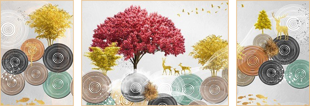 TRANH TREO TƯỜNG PHÒNG KHÁCH - TRANH HƯƠU TÀI LỘC GHÉP BỘ 3 BỨC | MÃ T2HD45