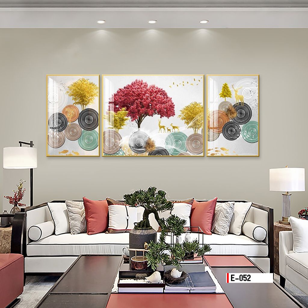 TRANH TREO TƯỜNG PHÒNG KHÁCH - TRANH HƯƠU TÀI LỘC GHÉP BỘ 3 BỨC | MÃ T2HD45