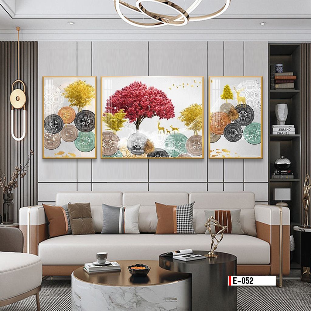 TRANH TREO TƯỜNG PHÒNG KHÁCH - TRANH HƯƠU TÀI LỘC GHÉP BỘ 3 BỨC | MÃ T2HD45