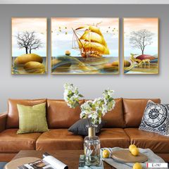 TRANH TREO TƯỜNG KHUNG HỢP KIM TITAN - TRANG TRÍ PHÒNG KHÁCH - CHỦ ĐỀ THUẬN BUỒM XUÔI GIÓ - GHÉP BỘ 3 BỨC - MÃ SLH-9632