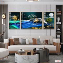 TRANH TREO TƯỜNG PHÒNG KHÁCH - TRANH HƯƠU TÀI LỘC GHÉP BỘ 3 BỨC | MÃ E-129