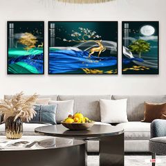 TRANH TREO TƯỜNG PHÒNG KHÁCH - TRANH HƯƠU TÀI LỘC GHÉP BỘ 3 BỨC | MÃ E-129