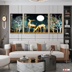 TRANH TREO TƯỜNG PHÒNG KHÁCH GHÉP BỘ 3 BỨC - TRANH HƯƠU TÀI LỘC | MÃ E-149