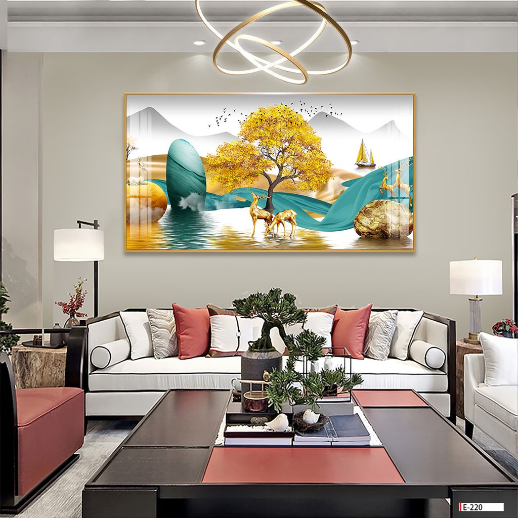 TRANH TREO TƯỜNG PHÒNG KHÁCH - TRANH HƯƠU TÀI LỘC KHỔ LỚN | MÃ E-220