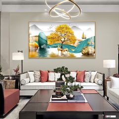 TRANH TREO TƯỜNG PHÒNG KHÁCH - TRANH HƯƠU TÀI LỘC KHỔ LỚN | MÃ E-220