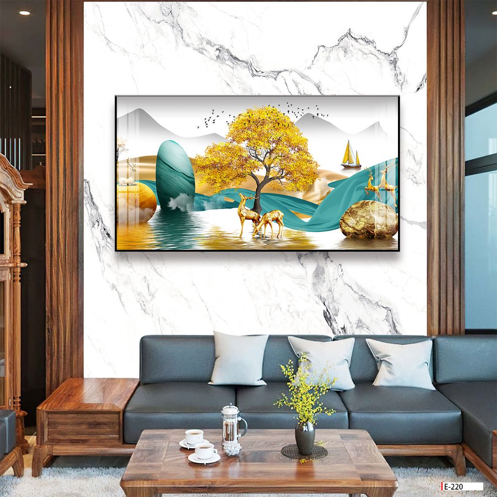 TRANH TREO TƯỜNG PHÒNG KHÁCH - TRANH HƯƠU TÀI LỘC KHỔ LỚN | MÃ E-220