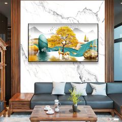 TRANH TREO TƯỜNG PHÒNG KHÁCH - TRANH HƯƠU TÀI LỘC KHỔ LỚN | MÃ E-220