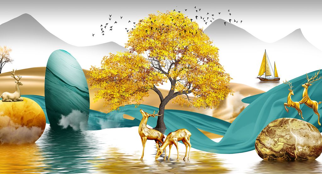 TRANH TREO TƯỜNG PHÒNG KHÁCH - TRANH HƯƠU TÀI LỘC KHỔ LỚN | MÃ E-220