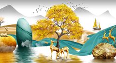 TRANH TREO TƯỜNG PHÒNG KHÁCH - TRANH HƯƠU TÀI LỘC KHỔ LỚN | MÃ E-220